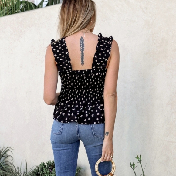 New Navy Floral Smocked Ruffled Tank Top - Picture 8 of 11